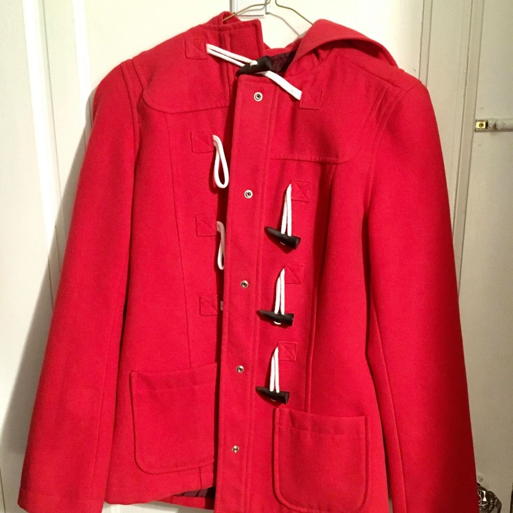 Women's Hooded Faux Wool Red Coat